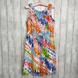 RN Studio Sleeveless Colorful A Line Shift Flowy Bright Lined Summer Sun Dress